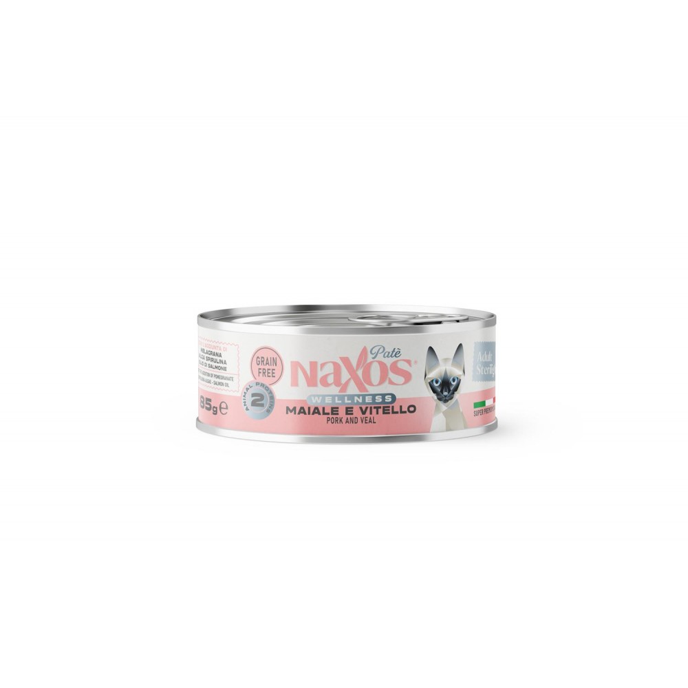 NAXOS CAT STERILIZED Puszka dla kotów sterylizowanych o smaku wieprzowiny i cielęciny 85g NAXOS CAT STERILIZED Puszka dla kotów sterylizowanych o smaku wieprzowiny i cielęciny 85g