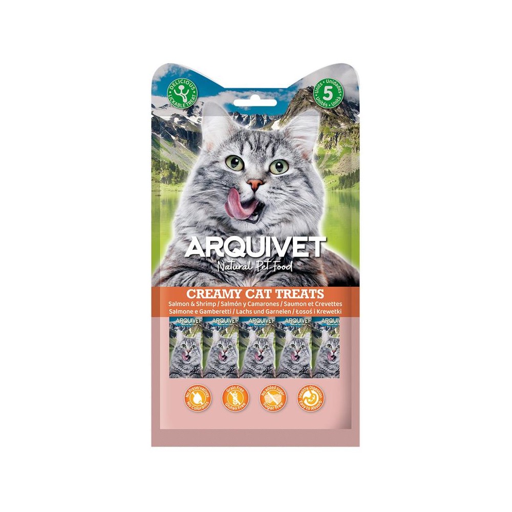 ARQUIVET Kremowa przekąska z łososiem i krewetkami 5X14 g ARQUIVET Kremowa przekąska z łososiem i krewetkami 5X14 g
