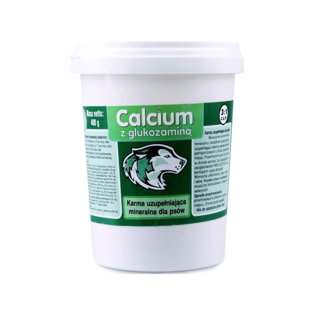 Calcium Preparat witaminowy zielony z glukozaminą dla psa 400g